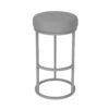 Tane 30 Inch Barstool, Round Gray Faux Leather Padded Seat, Gray Metal Base