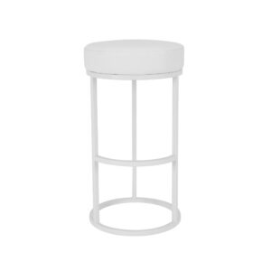 Tane 30 Inch Bar Stool, Round Padded Seat, White Faux Leather, Metal