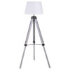 56 Inch Floor Lamp, White Tapered Drum Shade, Weathered Gray Tripod Base