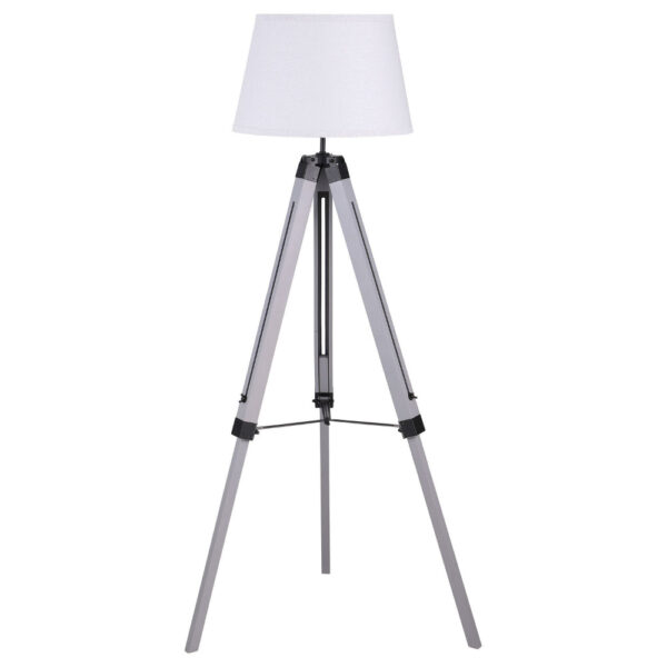 56 Inch Floor Lamp, White Tapered Drum Shade, Weathered Gray Tripod Base