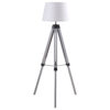 56 Inch Floor Lamp, White Tapered Drum Shade, Weathered Gray Tripod Base