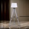 56 Inch Floor Lamp, White Tapered Drum Shade, Weathered Gray Tripod Base