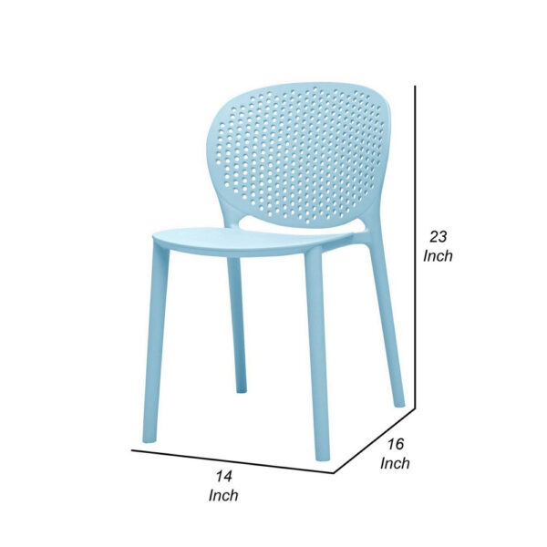 Gyna 14 Inch Kids Side Chair, Dotted Backrest, Armless, Set of 4, Blue