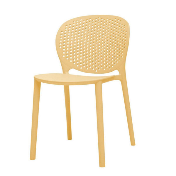 Gyna 14 Inch Kids Side Chair, Round Dotted Backrest, Set of 4, Armless, Yellow