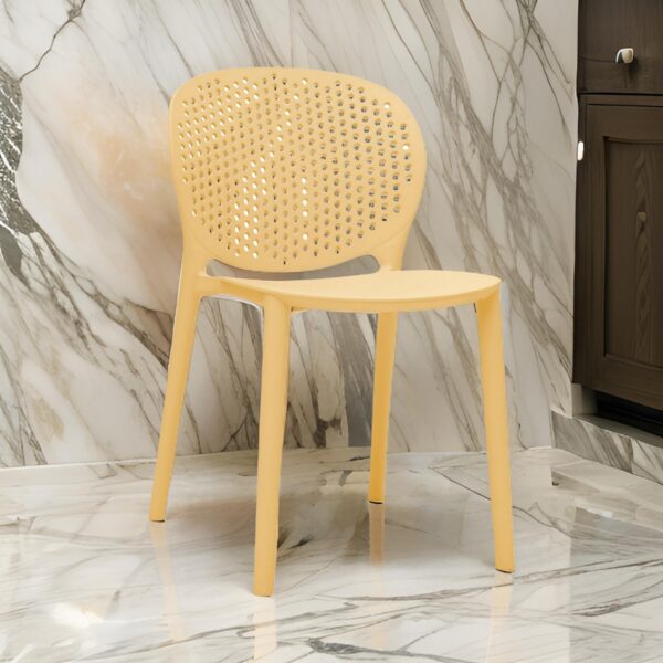 Gyna 14 Inch Kids Side Chair, Round Dotted Backrest, Set of 4, Armless, Yellow