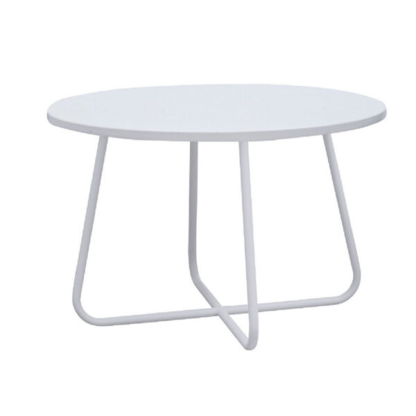 Lei 28 Inch Round Coffee Table, Wood Top in White with White Metal Base