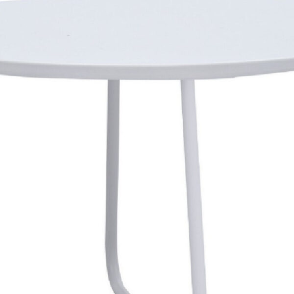 Lei 28 Inch Round Coffee Table, Wood Top in White with White Metal Base