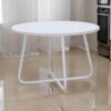 Lei 28 Inch Round Coffee Table, Wood Top in White with White Metal Base