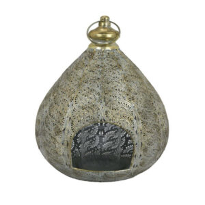18 Inch Decorative Lantern, Embossed Design, Tear Drop Shape, Gold Metal