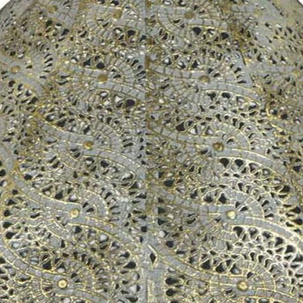 18 Inch Decorative Lantern, Embossed Design, Tear Drop Shape, Gold Metal