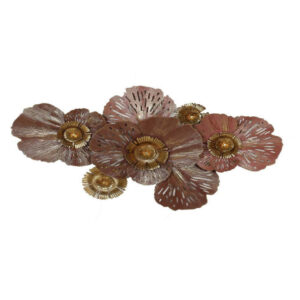 45 Inch Hanging Wall Art Decor, 3D Multiple Flowers, Metal, Brown, Gold