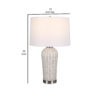 25 Inch Table Lamp, Rattan Woven, White Linen Shade, Brushed Silver Accents