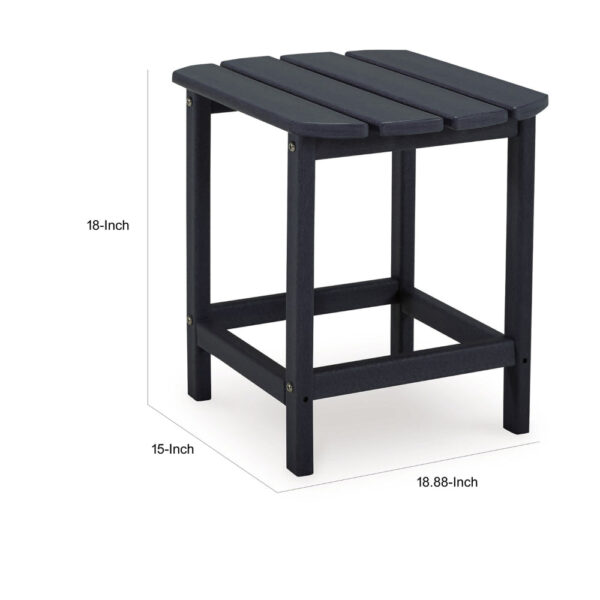 19 Inch Outdoor Side End Table, Slatted Top, Steel Frame, Black Finish