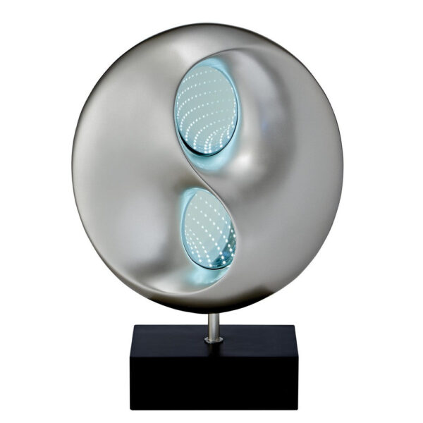 Nila 20 Inch LED Table Lamp, Black Silver Polyresin Orb Sphere, Block Base