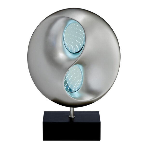 Nila 20 Inch LED Table Lamp, Black Silver Polyresin Orb Sphere, Block Base