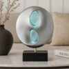 Nila 20 Inch LED Table Lamp, Black Silver Polyresin Orb Sphere, Block Base