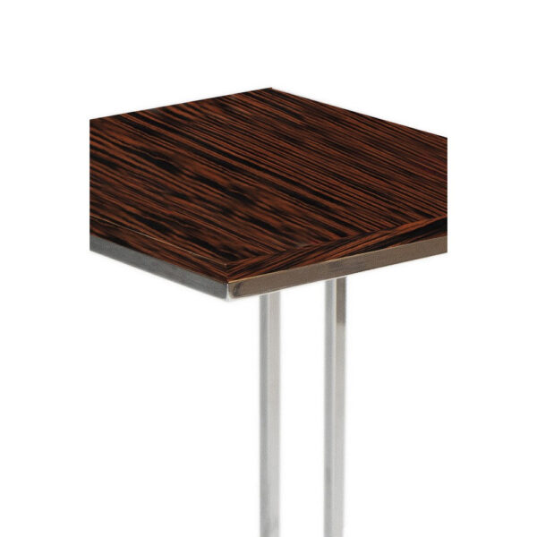 Zen 23 Inch Side Table, Rectangular Tray Top, C Shape Chrome, Ebony Brown
