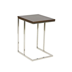 Zen 23 Inch Side Table, Espresso Brown Rectangular Tray Top, C Shape Chrome