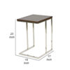 Zen 23 Inch Side Table, Espresso Brown Rectangular Tray Top, C Shape Chrome