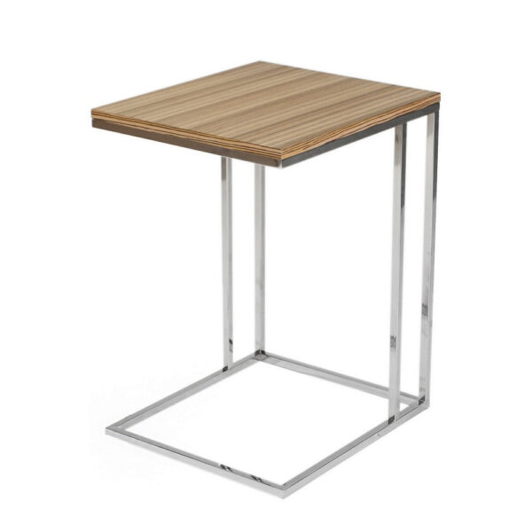 Zen 23 Inch Side Table, Rectangular Tray Top, C Chrome Frame, Zebrano Brown