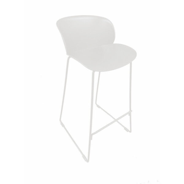 Sia 30 Inch Barstool Chair Set of 2, Curved Back, Square White Metal Legs