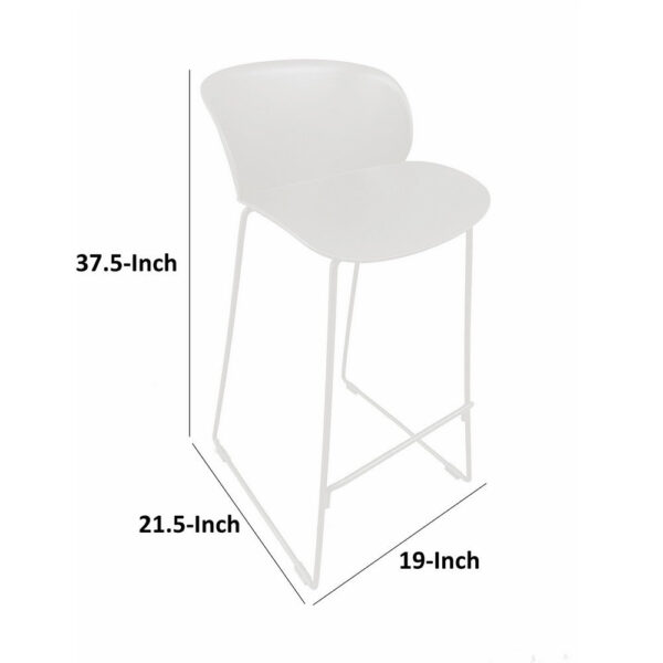 Sia 30 Inch Barstool Chair Set of 2, Curved Back, Square White Metal Legs