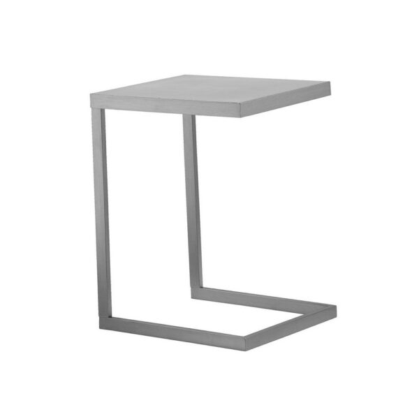 Tom 23 Inch Side End Table, Square Tray Top, Brushed C Shaped Steel Frame