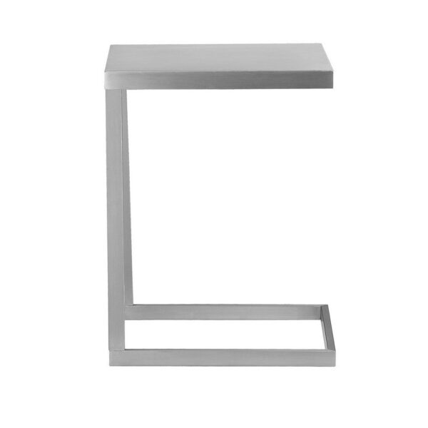 Tom 23 Inch Side End Table, Square Tray Top, Brushed C Shaped Steel Frame