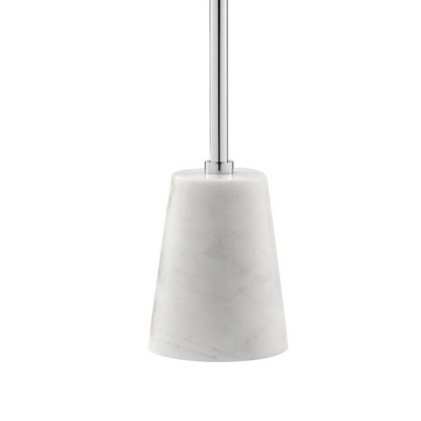 Sen 21 Inch Drink Side End Table, Cone White Marble Base, Chrome Metal Top