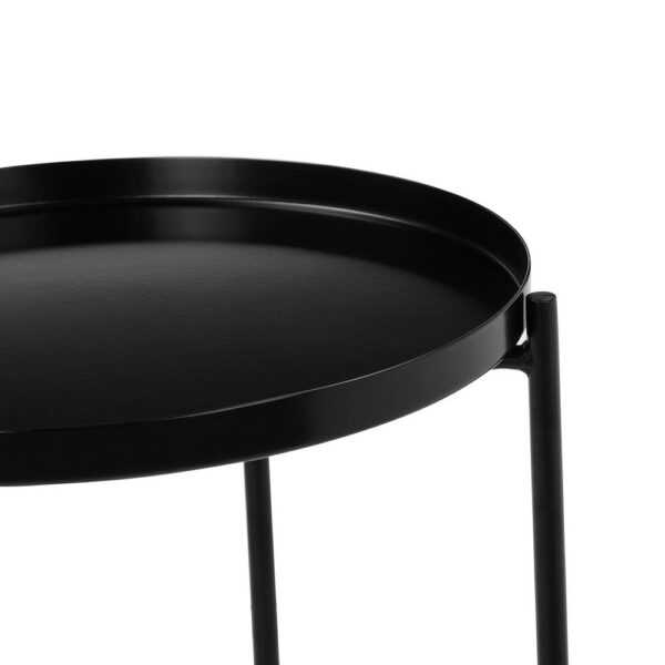 Ely 21 Inch Side End Table, Black Round Tray Top Modern Open Metal Frame