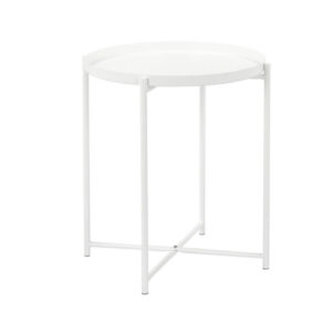 Ely 21 Inch Side End Table, White Round Tray Top, Modern Open Metal Frame