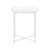 Ely 21 Inch Side End Table, White Round Tray Top, Modern Open Metal Frame