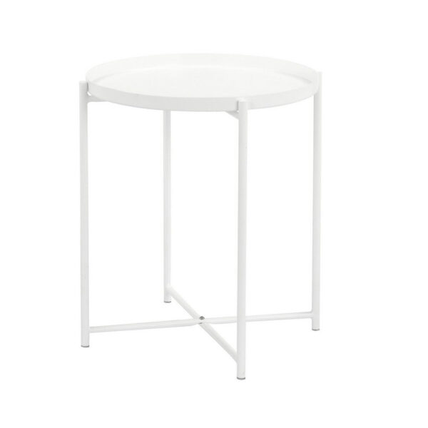 Ely 21 Inch Side End Table, White Round Tray Top, Modern Open Metal Frame