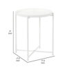 Ely 21 Inch Side End Table, White Round Tray Top, Modern Open Metal Frame