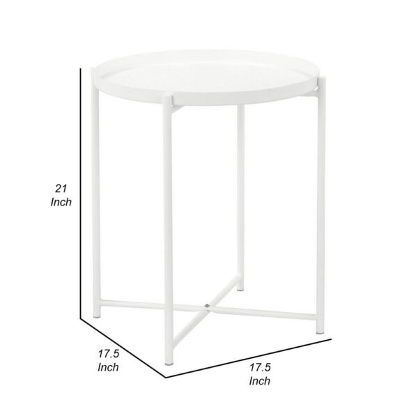 Ely 21 Inch Side End Table, White Round Tray Top, Modern Open Metal Frame