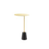 Frank 12 Inch Drink Side End Table, Gold Top, Black Marble Solid Cone Base