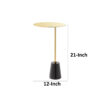 Frank 12 Inch Drink Side End Table, Gold Top, Black Marble Solid Cone Base