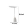 Frank 12 Inch Drink Side End Table, Chrome Top, White Marble Solid Base
