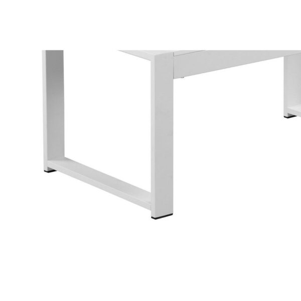Lark 35 Inch Outdoor Coffee Table, White Aluminum Frame, Polyresin Top