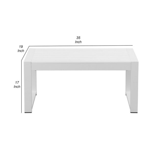 Lark 35 Inch Outdoor Coffee Table, White Aluminum Frame, Polyresin Top