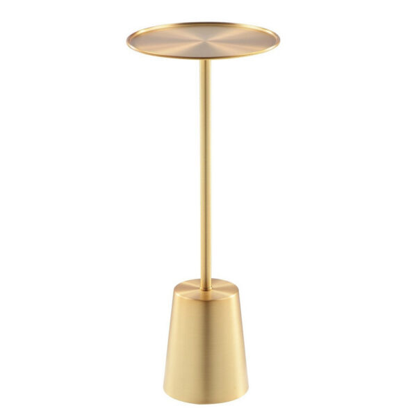 Ryan 8 Inch Side End Drink Table, Round, Tapered, Dome Base, Gold Metal