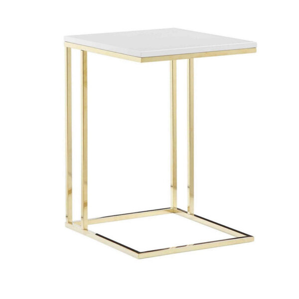 Zen 23 Inch Side End Tray Table, White Tray Top, Steel Base in Gold Finish