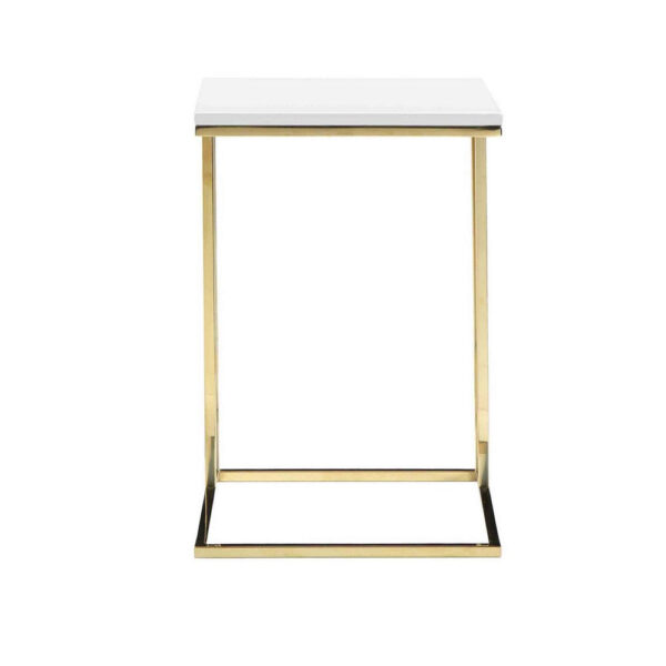 Zen 23 Inch Side End Tray Table, White Tray Top, Steel Base in Gold Finish