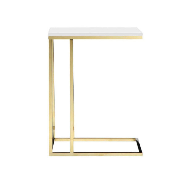 Zen 23 Inch Side End Tray Table, White Tray Top, Steel Base in Gold Finish
