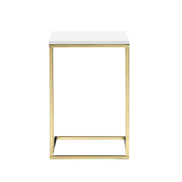 Zen 23 Inch Side End Tray Table, White Tray Top, Steel Base in Gold Finish