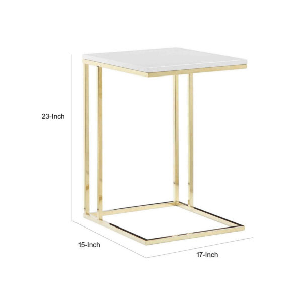 Zen 23 Inch Side End Tray Table, White Tray Top, Steel Base in Gold Finish