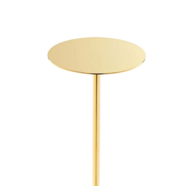 Sen 8 Inch Side End Drink Table, Round, White Genuine Marble, Gold Finish