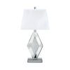 30 Inch Table Lamp, Mirrored Crystal Accent Geometric Base, Chrome, White