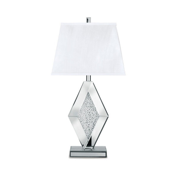 30 Inch Table Lamp, Mirrored Crystal Accent Geometric Base, Chrome, White
