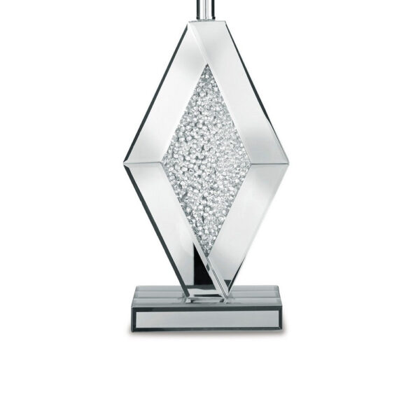 30 Inch Table Lamp, Mirrored Crystal Accent Geometric Base, Chrome, White